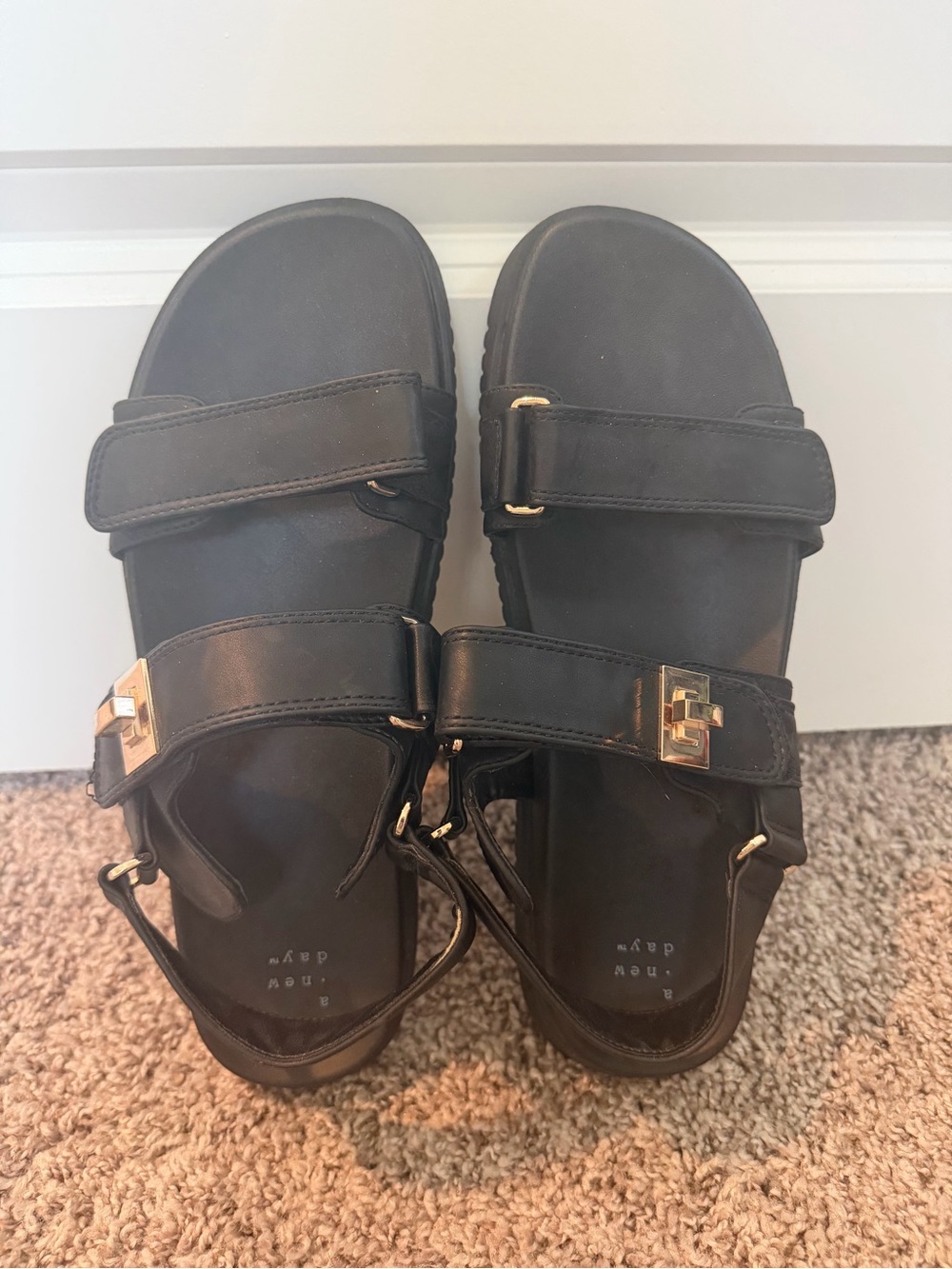 A New Day Black Buckle Strap Sandals